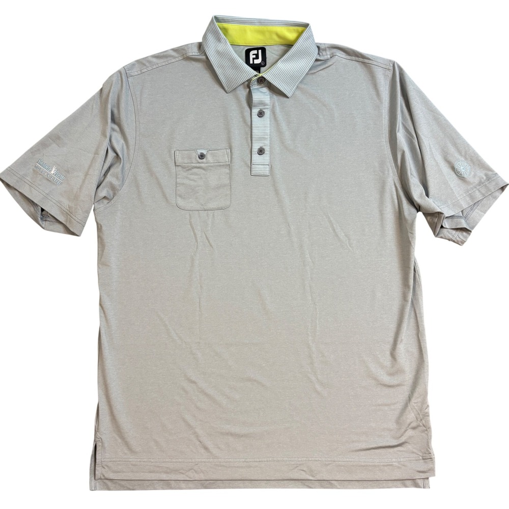FootJoy Mens Grey Prairie View Golf Club Performance Polo Shirt Large Striped - Picture 1 of 10